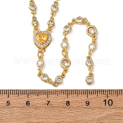 Herzanhänger aus Messing mit Zirkonia-Pavé und Y-Quaste für Damen&nbsp;NJEW-A071-01G-03