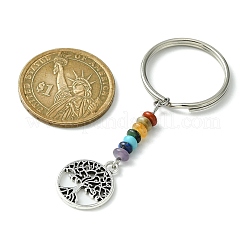 Porte-clés rond plat en alliage et cœur avec pendentif arbre de vie&nbsp;KEYC-JKC00591