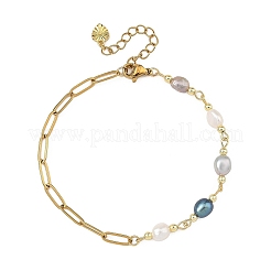 Armbänder aus beidseitig polierten Naturperlenketten mit Büroklammerketten aus Edelstahl 304&nbsp;BJEW-JB14234-03