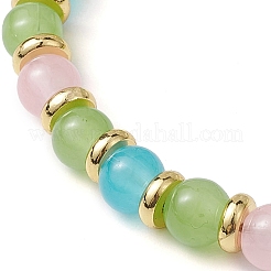 Bracelets de perles tressées en laiton et verre imitation jade rond coloré réglable de 6.5mm pour femmes&nbsp;BJEW-JB10697