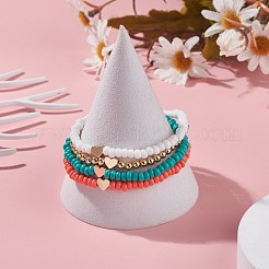 4 шт. 4 стильных браслета из стеклянных семян и латунных бусин с сердцем&nbsp;BJEW-JB07917