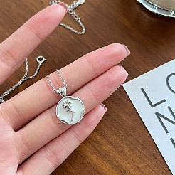 Женские кулоны с круглой розой из стерлингового серебра с белой эмалью&nbsp;FS-WG4AE28-01