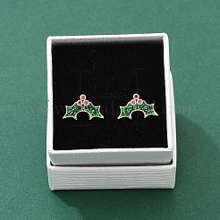 Серьги-гвоздики из латуни с микропаве из кубических цирконий в форме листьев падуба EJEW-B149-02G