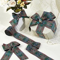 Жаккардовые ленты из полиэстера в этническом стиле с цветами&nbsp;SRIB-WH0011-263A