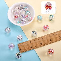 30個 5色 UVメッキ 虹色透明アクリルビーズ  プリント付き  ラウンド＆bowknot  ミックスカラー  16mm  6個/カラー&nbsp;OACR-SZ0001-89