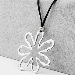 Богемный полый цветок сплав кулон черный искусственная кожа шнур длинные ожерелья для женщин FS-WG2C5A1-01