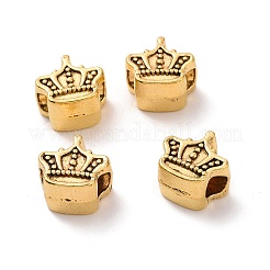 チベット風合金ヨーロピアンビーズ  大穴ビーズ  クラウン  アンティーク黄金  12x13x8mm  穴：4.1mm  約334個/1000g&nbsp;FIND-H038-36AG