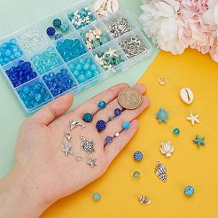 Наборы для самостоятельного изготовления браслетов из синтетической бирюзы и натуральных ракушек каури на морскую тематику&nbsp;DIY-PH0028-54