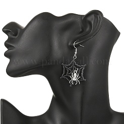 Тематика хэллоуина паутина с пауком серьги ручной работы из стеклянных бусин EJEW-MZ00481-01