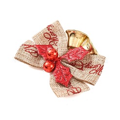 クリスマス リネンの大きな蝶結びと鉄のベル飾り  クリスマスパーティーの小道具の装飾品  バリーウッド  48x55x15mm&nbsp;AJEW-S088-02B