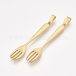 304ステンレススチール製ビッグペンダント  フォーク形状  ゴールドカラー  50x9x2mm  穴：7x4mm&nbsp;STAS-T045-29G