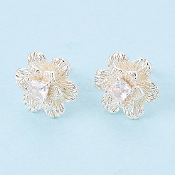 Серьги-гвоздики с прозрачным паве из латуни с кубическим цирконием KK-T077-19S