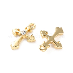 ラックメッキ合金ラインストーンペンダント  クロスチャーム  ゴールドカラー  18x12x3mm  穴：1.2mm&nbsp;FIND-M038-16G