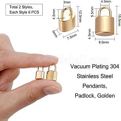 304ステンレススチールチャーム  南京錠  ゴールドカラー  12.5~15.5x7.5~9.5x4.5~5mm  穴：3x4.5mm  12個/箱&nbsp;STAS-NB0001-43G