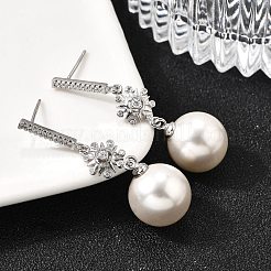 925 серебряная серьга-гвоздик с подвеской в виде солнца и прозрачного кубического циркония EJEW-L300-04P