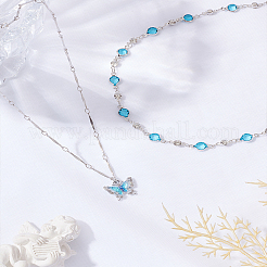2 stücke legierung tief himmel blau zirkonia schmetterling anhänger halsketten sets für frauen&nbsp;NJEW-LP0002-98
