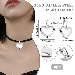 304ステンレスペンダント  ハート  ステンレス鋼色  19.5x20x5.5mm  穴：10x4.5mm  10個/箱&nbsp;STAS-BBC0001-18P