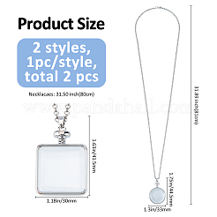 2 шт. 2 стиля ожерелья с подвеской в виде квадратного&nbsp;NJEW-FH0001-33