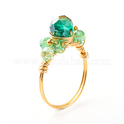 Гальванопластика граненые стеклянные бусины кольцо на палец X1-RJEW-TA00014-02