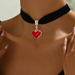 Сплав эмаль сердце кулон черный бархат колье колье для женщин&nbsp;NJEW-WH20014-01A