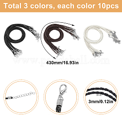 30 шт. 3 цвета модное плетеное ожерелье из искусственной кожи NJEW-SC0001-32