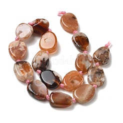 天然石桜色アゲート瑪瑙ビーズ連売り  フラットティアドロップ  20.5~22x15.5~17x6~7mm  穴：1.5mm  約16個/連  15.55''~15.63''（39.5~39.7センチメートル）&nbsp;GG-CBAD7AB-03