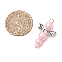 真珠のようなガラスのパールビーズペンダント  天使  合金の翼と銅線付き  ミックスカラー  33x30x8mm  穴：3mm&nbsp;PALLOY-JF03204-03