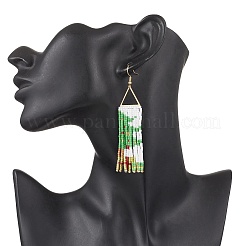 Серьги-подвески из стеклянных бусин ручной работы EJEW-MZ00547