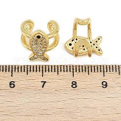 Серьги-каффы из латуни с микропаве из прозрачных кубических цирконий в форме рыб EJEW-D338-01G