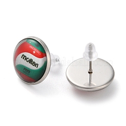 Boucles d'oreilles à tige en verre et acier inoxydable 304 avec ballons de sport pour femmes&nbsp;LS-EJEW-H005-01P-08