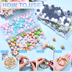 食品グレードの環境に優しいシリコーン焦点ビーズ  ラウンド＆ロンデル  ミックスカラー  12~15x6~15mm  穴：2mm  85個/セット&nbsp;SIL-YW0001-72B