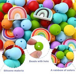 75шт круглые/радужные силиконовые фокусные бусины SIL-YW0001-38