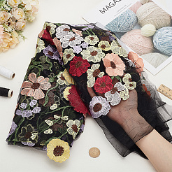 Ethno-Stil bestickte Blumen Polyester-Tüll-Spitzenstoff&nbsp;AJEW-WH0314-508