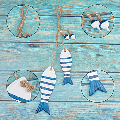 2色プリントの木製ビッグペンダント2セット  麻縄で飾る木の家歓迎  魚  ミックスカラー  45cm  ビーズ：2cm  小魚：14.7x4.7x1.6cm  大型魚：19x5.7x1.7cm  1セット/色&nbsp;WOOD-FH0001-64