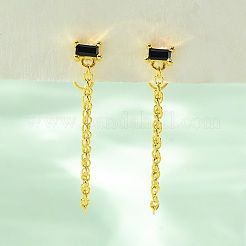 Серьги-гвоздики с двумя цепочками из настоящего серебра 18 карат с покрытием спереди и сзади&nbsp;PA4661-1