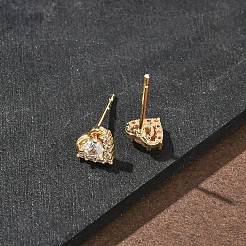 Женские серьги-гвоздики из латуни с микропаве и прозрачным кубическим цирконием&nbsp;EJEW-F403-04G
