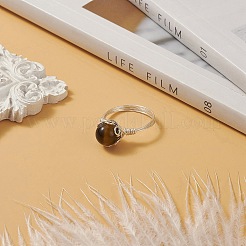 Кольцо на палец с плетением из натурального тигрового глаза&nbsp;RJEW-TA00066-04