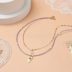 女性のためのナザールボンジュウ & クロス ペンダント ネックレス セット  天然養殖淡水パール＆シードビーズビーズネックレス  ゴールドカラー  15.75~19.29インチ（40~49cm）  2個/セット&nbsp;NJEW-JN04131