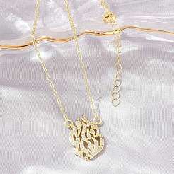 Collana con ciondolo a forma di fiamma in ottone con micro pavé di zirconi cubici trasparenti&nbsp;KK-CBA4547-10G
