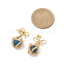 Pendientes colgantes con lazo de ojo de tigre natural&nbsp;EJEW-MZ00348-03