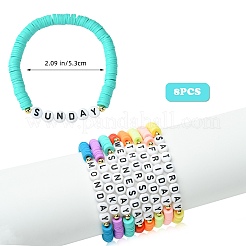 8шт 8 цвета браслеты-стрейч из полимерной глины с бусинами&nbsp;BJEW-SW00146