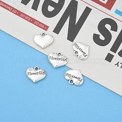 結婚式のパーティーの供給アンティーク銀合金ラインストーンのハート刻まれた単語フラワーガールの結婚式の家族チャーム  カドミウムフリー＆鉛フリー  クリスタル  13.5x16x3mm  穴：2.5mm&nbsp;ALRI-N005-28A