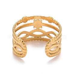 Anello aperto a forma di fiocco di neve in acciaio inossidabile 304 con placcatura ionica (ip) per donna&nbsp;RJEW-A005-22G