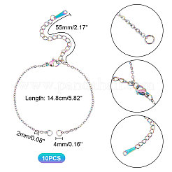 10 Stück Regenbogenfarbe Ionenplattierung (IP) halbfertig 201 Edelstahl Kabelkettenverbinder Armbandherstellung&nbsp;STAS-UN0038-85