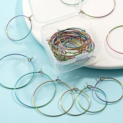 40個 2スタイル イオンプレーティング(IP) 304ステンレススチール フープピアス 金具  ワイングラスチャームのパーツ  虹色  21ゲージ  25~35x0.7mm  20個/スタイル&nbsp;STAS-LS0001-47MC