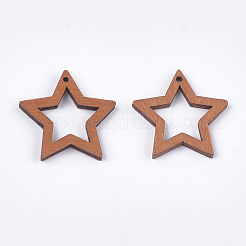 塗装ポプラウッドペンダント  スター  チョコレート  24.5~25x24.5x2.5mm  穴：1.2mm&nbsp;WOOD-T021-10I