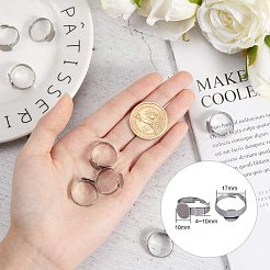 調節可能な304ステンレススチール製指輪部品  パッドリングベースパーツ  フラットラウンド  ステンレス鋼色  トレイ：10mm  サイズ7  17mm  10個/箱&nbsp;STAS-PH0019-20P