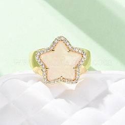 Звездный натуральный розовый кварц кубический цирконий манжеты кольца&nbsp;RJEW-M076-02G-05