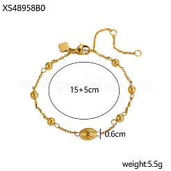 304ステンレススチールリンクブレスレット  女性用アズキチェーンブレスレット  ラウンド  イオンプレーティング（ip）  長持ちメッキ  18KGP本金メッキ  0.79インチ（2cm）&nbsp;STAS-OY012-35G