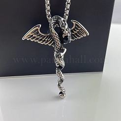 Винтажное ожерелье в стиле панк-хип-хоп для мужчин с подвеской в виде крылатого дракона из нержавеющей стали 304 с блестками и стразами IL6060
